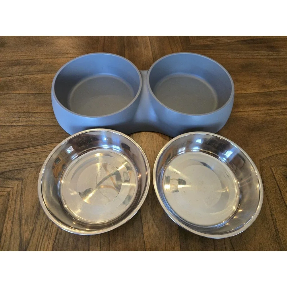 Heavy Duty Double Dog Bowl Feeder Large XL Removable Stainless Steel NWOT